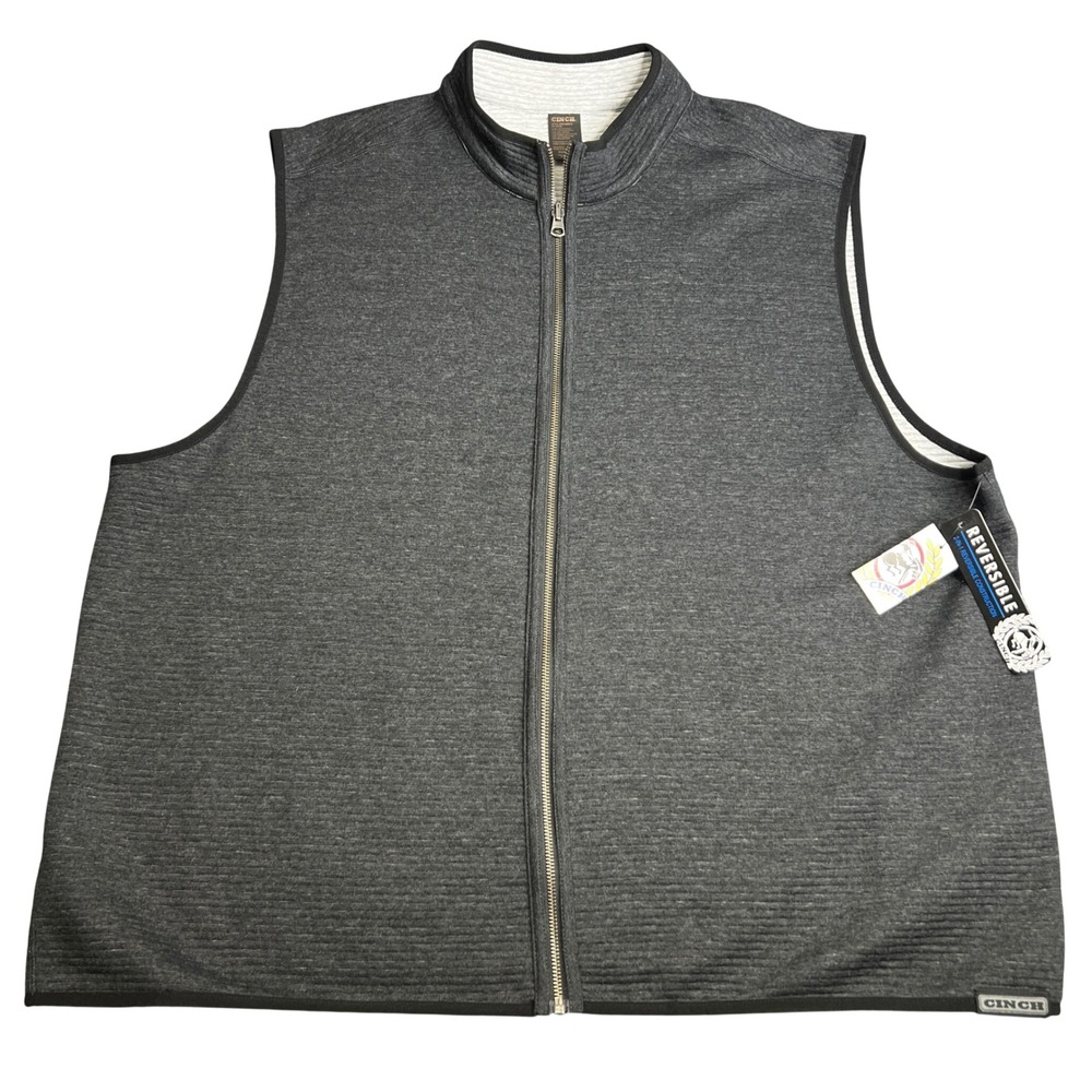 Cinch Mens Reversible Full Zip Ribbed Vest Charcoal Grey 4XL MWV192501X NWT